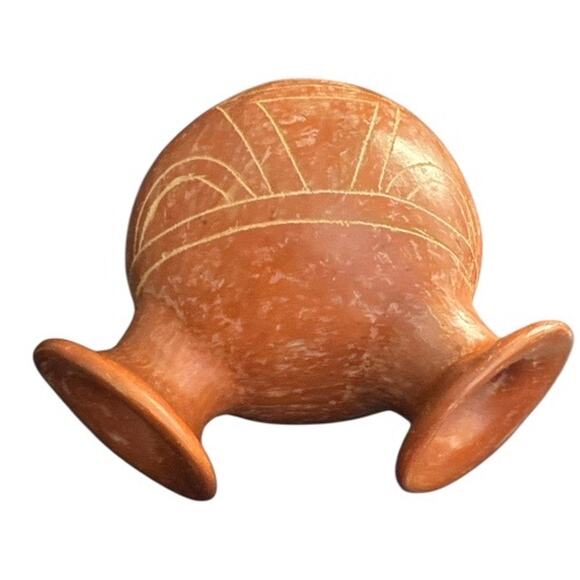 Vintage Hand Made Two Spouted Carved Red Clay Vase Canteen - Picture 8 of 10